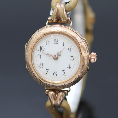27140933a - Damentaschenuhr in RG 585/000 zur Armbanduhr umgebaut, Schweiz um 1900, Umbau später, ...
