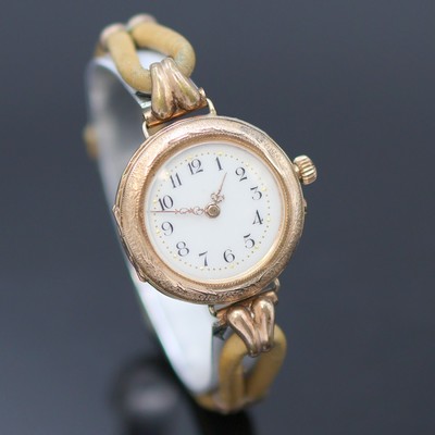 27140933b - Damentaschenuhr in RG 585/000 zur Armbanduhr umgebaut, Schweiz um 1900, Umbau später, ...