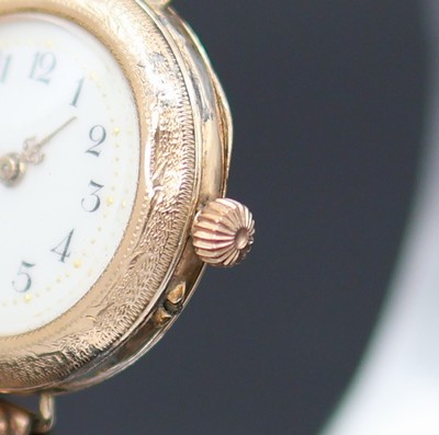 27140933c - Damentaschenuhr in RG 585/000 zur Armbanduhr umgebaut, Schweiz um 1900, Umbau später, ...