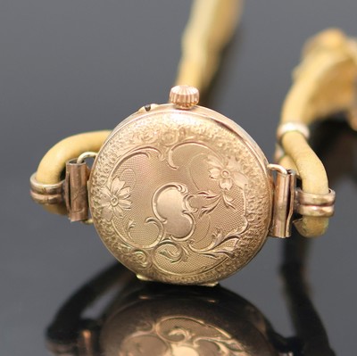 27140933d - Damentaschenuhr in RG 585/000 zur Armbanduhr umgebaut, Schweiz um 1900, Umbau später, ...