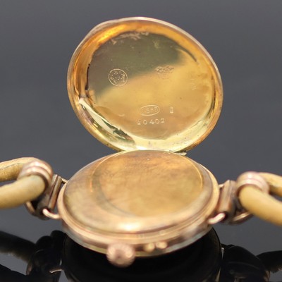 27140933f - Damentaschenuhr in RG 585/000 zur Armbanduhr umgebaut, Schweiz um 1900, Umbau später, ...