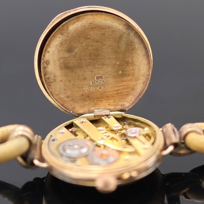 27140933h - Damentaschenuhr in RG 585/000 zur Armbanduhr umgebaut, Schweiz um 1900, Umbau später, ...
