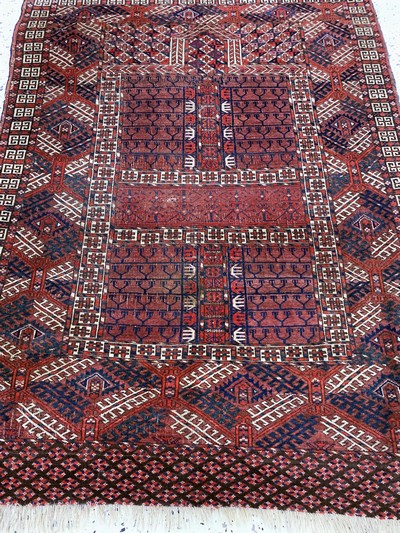 27141062d - Tekke Engsi antik, Turkmenistan, 19.Jhd, Wolle auf Wolle, ca. 140 x 120 cm, EHZ: 3 ...