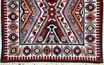27141125c - Stickerei, Indien, Ende 20.Jhd, Wolle auf Baumwolle, ca. 144 x 89 cm, EHZ: 1-2 ...
