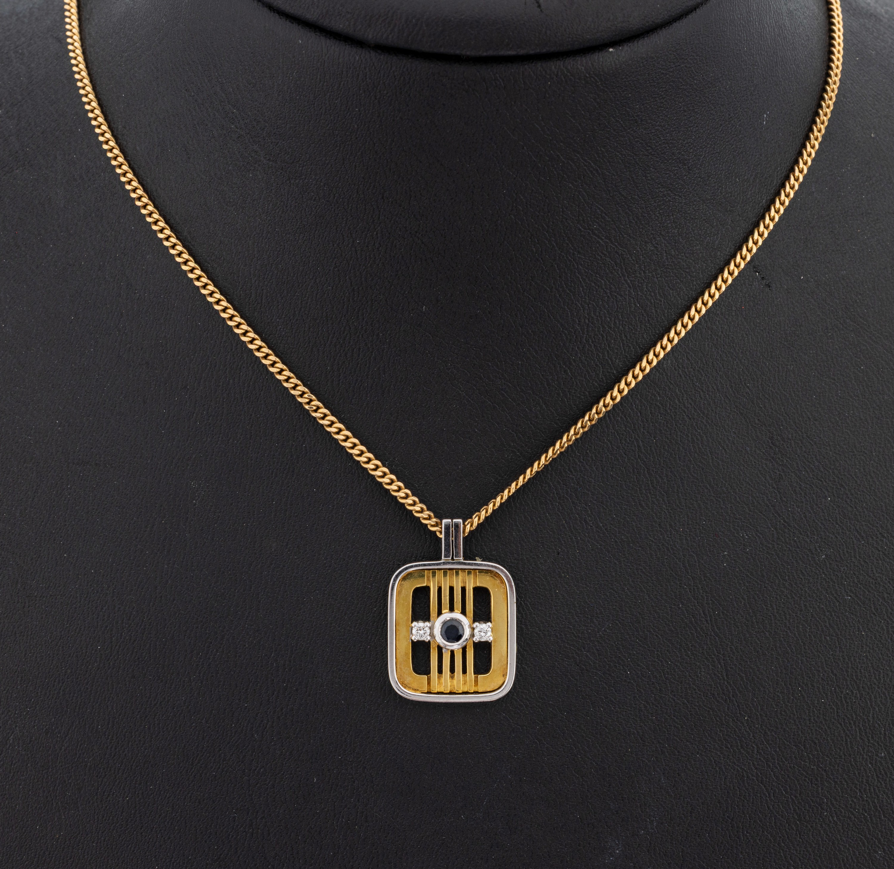 Image 27141202 - 18 kt Gold Saphir-Diamant-Anhänger, GG/WG 750/000, rundfacett. Saphire ca. 0.08 ct, 2 ...