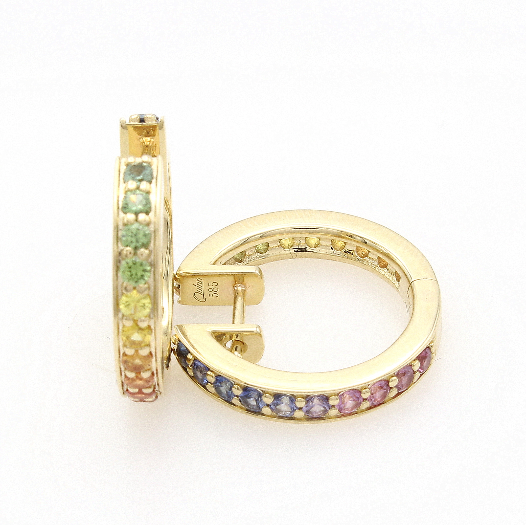 Image 27141387 - Paar Creolen mit Saphiren, GG 585/000, bunte Saphire in Regenbogenfarben Schätzpreis: ...