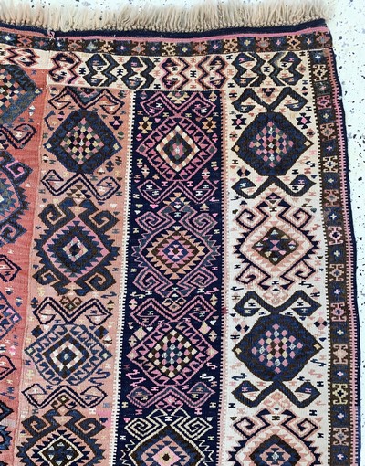 27141470d - Malatia Kelim(2 Bahnig)antik, Türkei, um 1900, Wolle auf Wolle, ca. 220 x 156 cm, EHZ: ...
