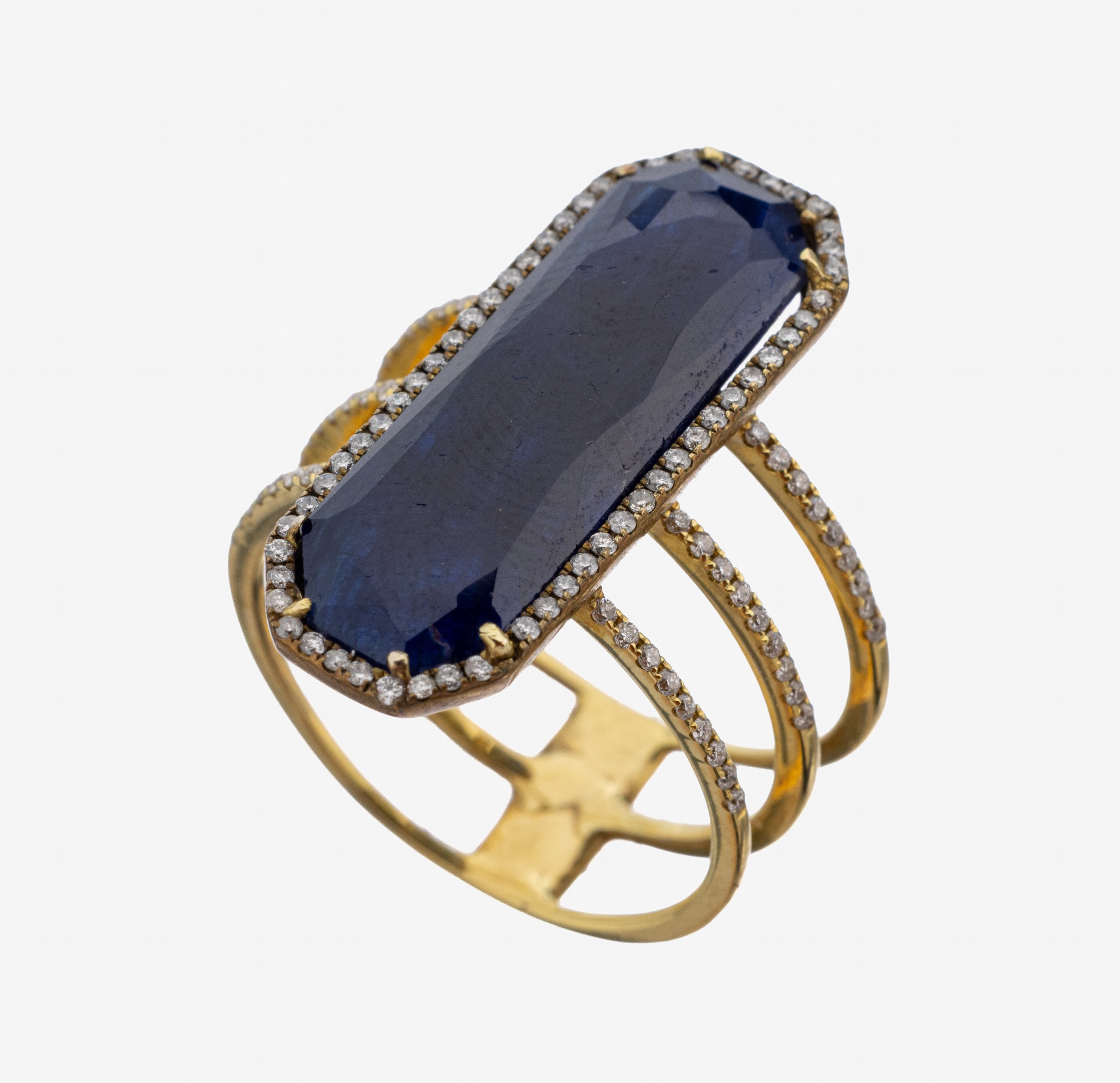 Image 27141504 - 18 kt Gold Saphir-Brillant-Ring, GG 750/000 gepr., ungewöhnliches Design, facett. ...