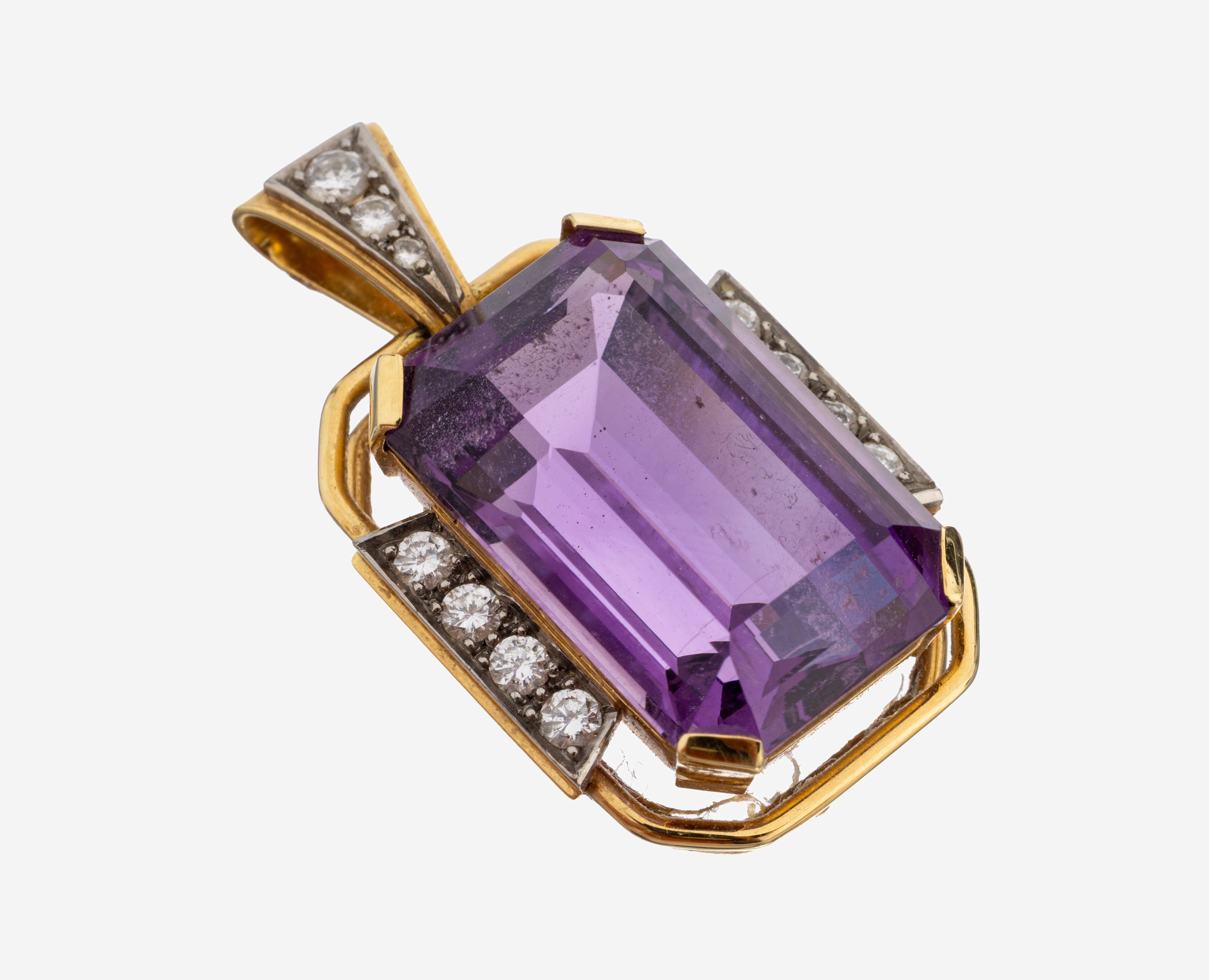 Image 27141559 - 18 kt Gold Amethyst-Brillant-Anhänger, 1950er-60er Jahre, GG/WG 750/000, mittig ...