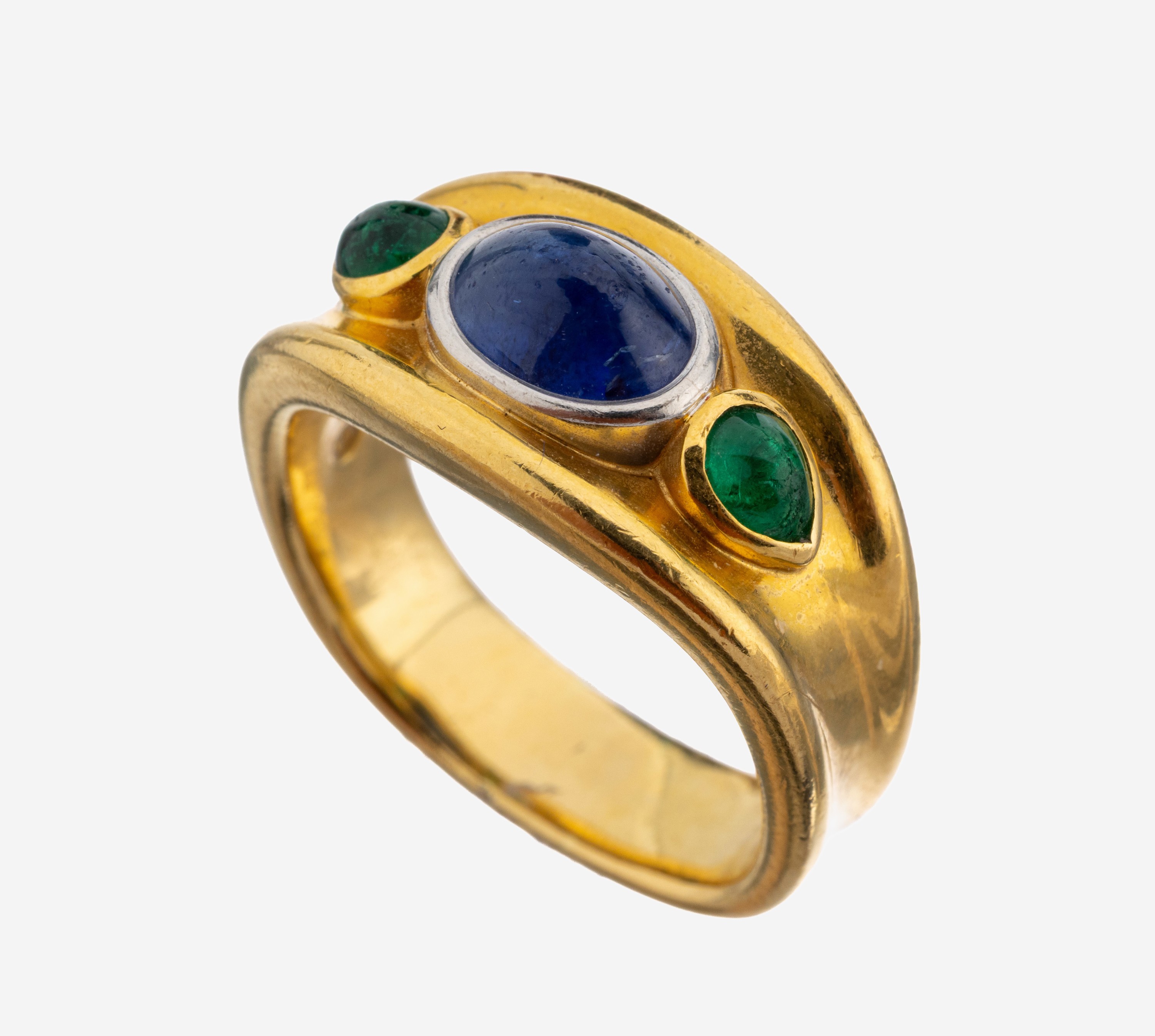 Image 27141571 - 18 kt Gold Saphir-Smaragd-Ring, GG/WG 750/000, qualitätvolle Verarbeitung, ovaler in ...
