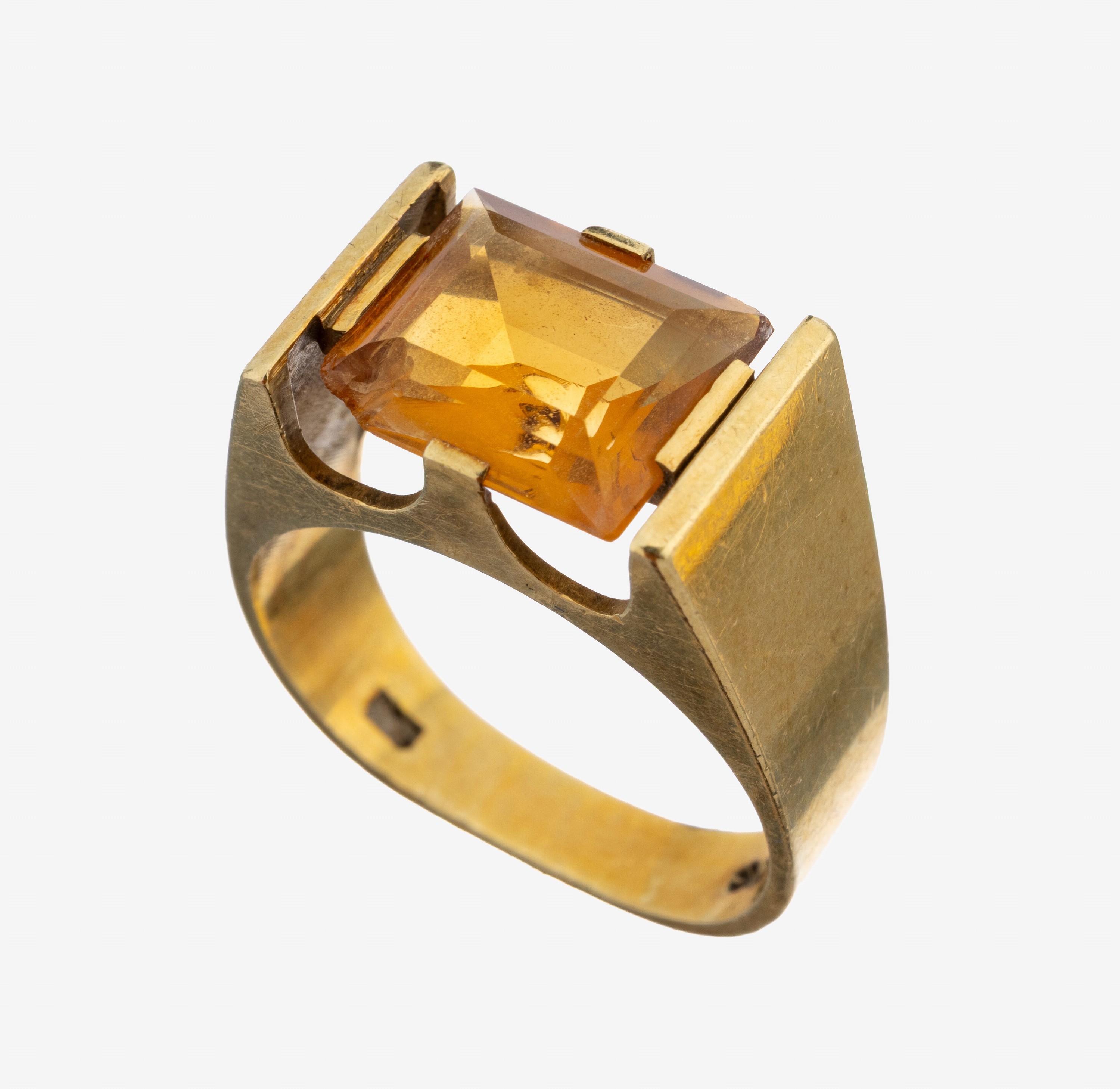 Image 27141576 - 14 kt Gold Citrin-Ring, GG 585/000, Citrin im Treppenschliff ca. 5.0 ct, besch., RW 57, ...