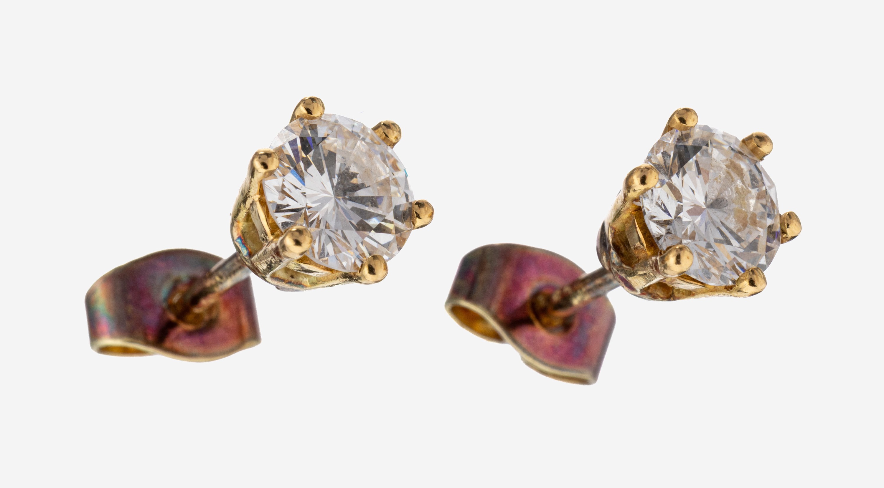 Image 27142032 - Paar 14 kt Gold Brillant-Ohrstecker, GG 585/000, 2 Brillanten zus. ca. 1.38 ct, 1 x ...