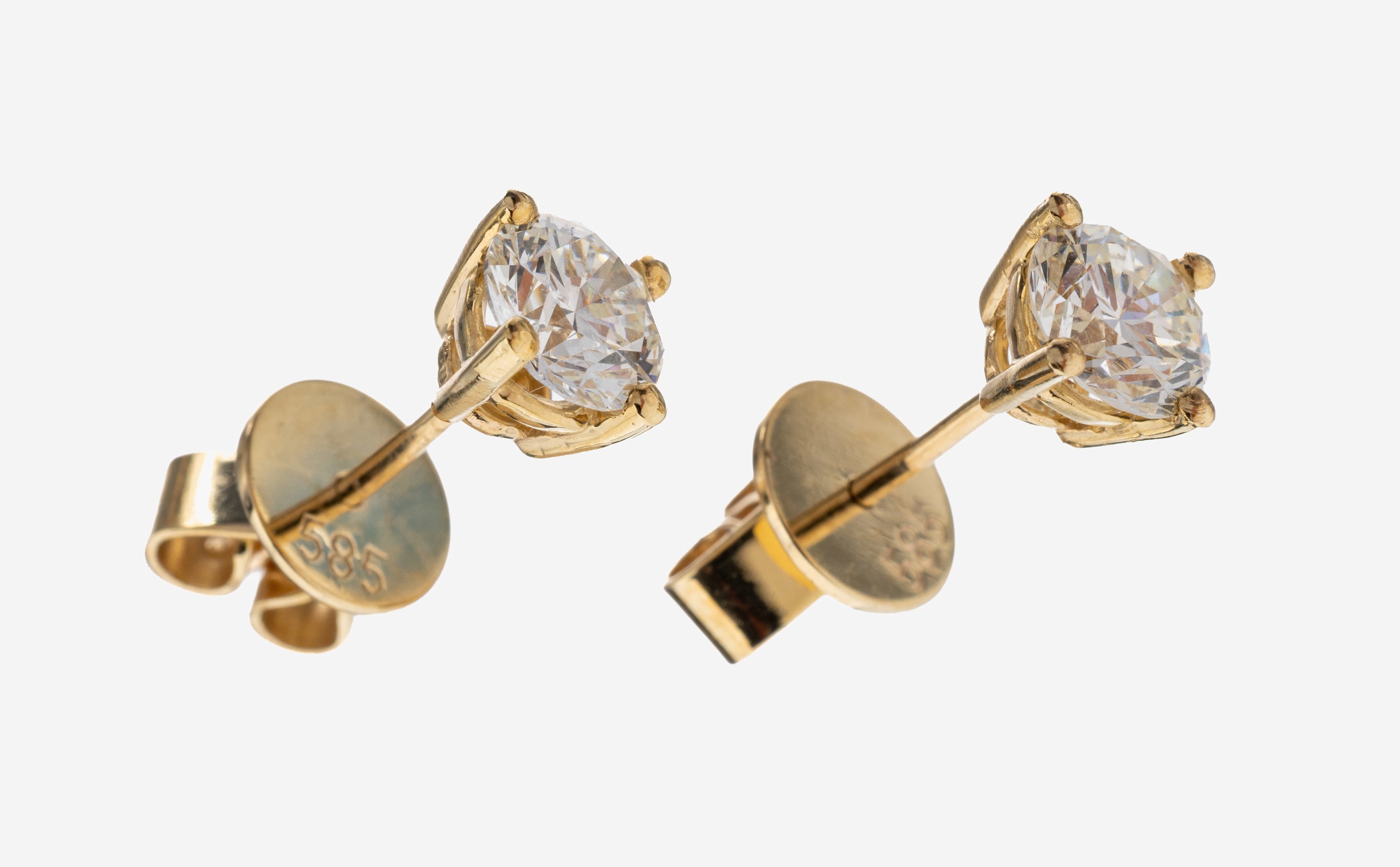 Image 27142041 - Paar 14 kt Gold Brillant-Ohrstecker, GG 585/000, 2 Brillanten zus. ca. 1.27 ct ...