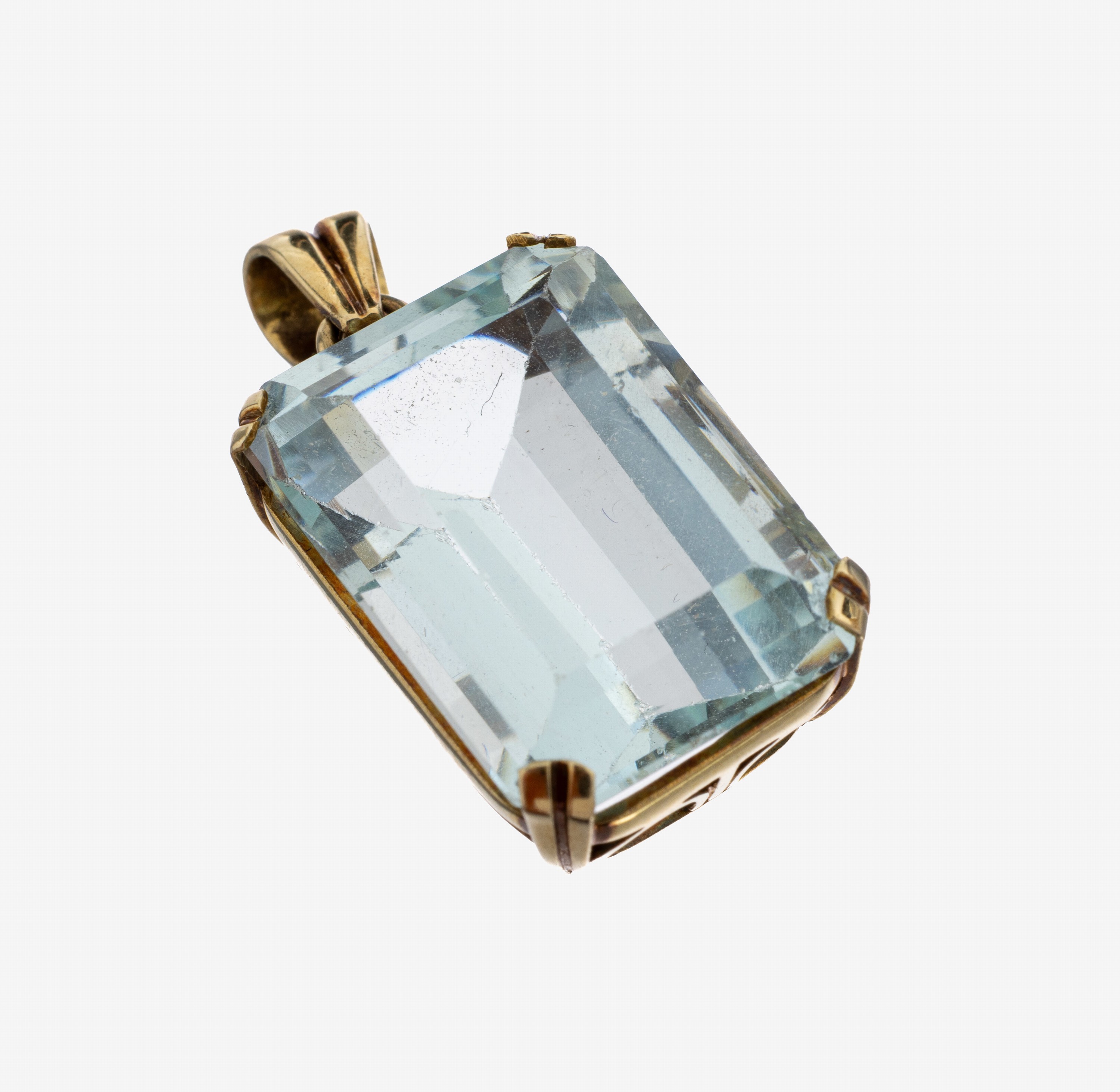 Image 27142079 - 14 kt Gold Aquamarin-Anhänger, 1950er Jahre, GG 585/000, Aquamarin im Treppenschliff ...