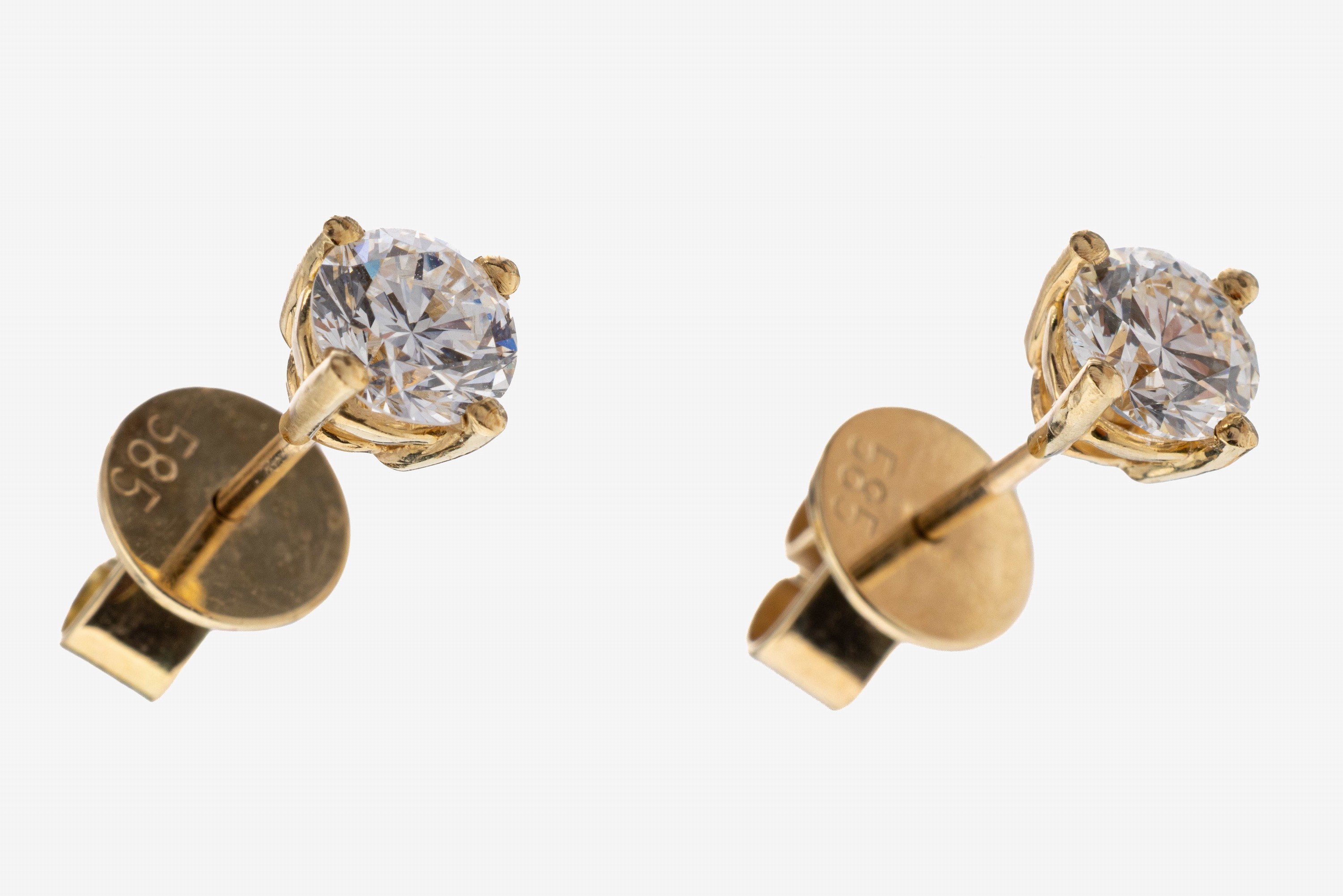 Image 27142083 - Paar 14 kt Gold Brillant-Ohrstecker, GG 585/000, 2 Brillanten zus. ca. 1.02 ct Weiß/si