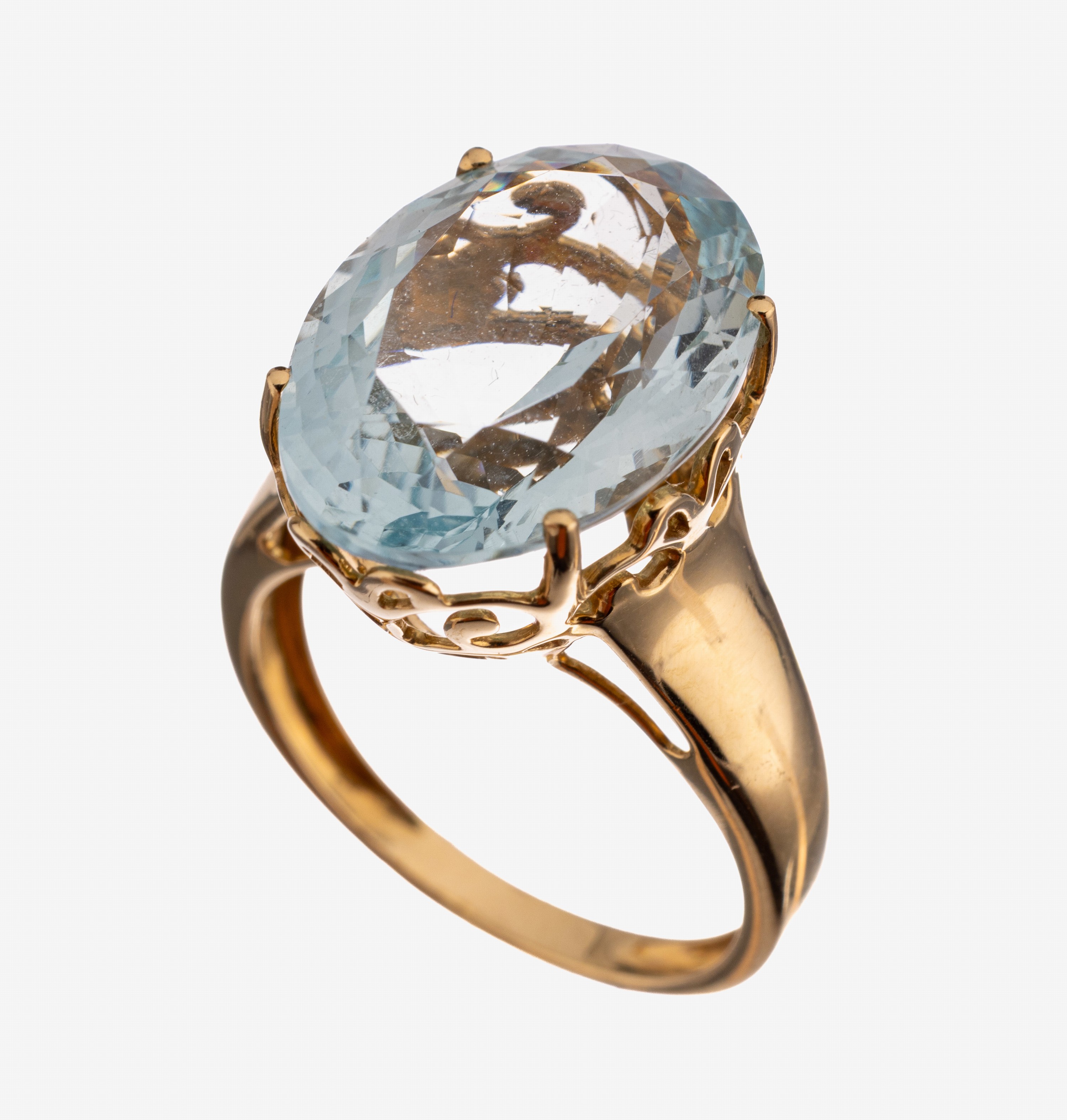 Image 27142095 - 14 kt Gold Aquamarin-Ring, GG 585/000, ovalfacett. Aquamarin ca. 8.0 ct, RW 57, ca. 5.6 ...