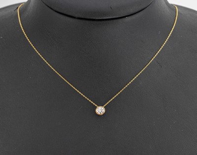 Image 9 kt Gold Brillant-Collier, GG 375/000, bewegl. Anhänger, Brillant 0.25 ct (grav.) ...