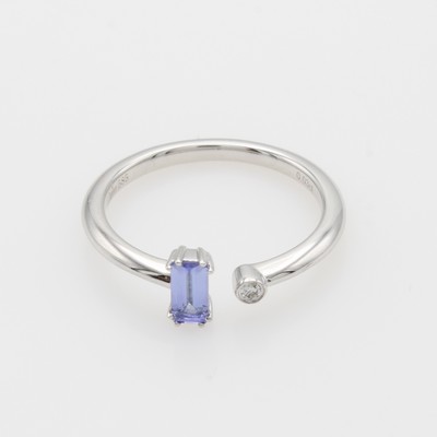 Image Ring mit Brillant und Tansanit, WG 585/000 , Brill. ca. 0.03 ct feines Weiß/si, offen ...