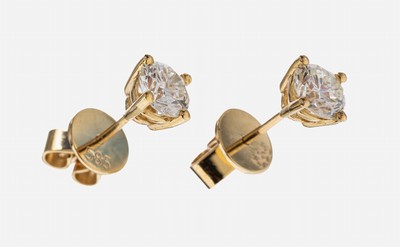 Image Paar 14 kt Gold Brillant-Ohrstecker, GG 585/000, 2 Brillanten zus. ca. 1.27 ct ...