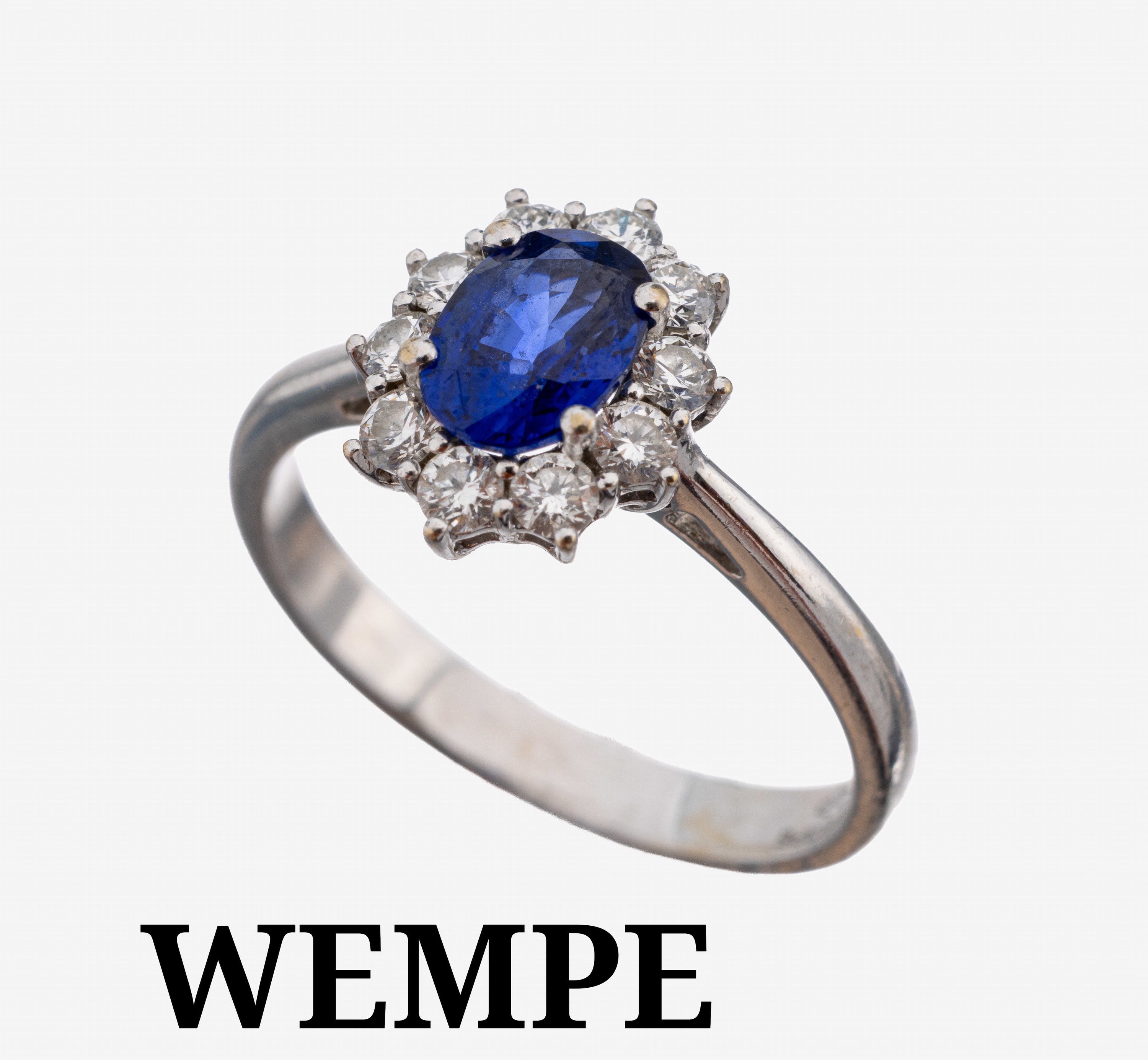 Image 27142101 - 18 kt Gold WEMPE Saphir-Brillant-Ring, WG 750/000, ovalfacett. Saphir ca. 0.60 ct, ...
