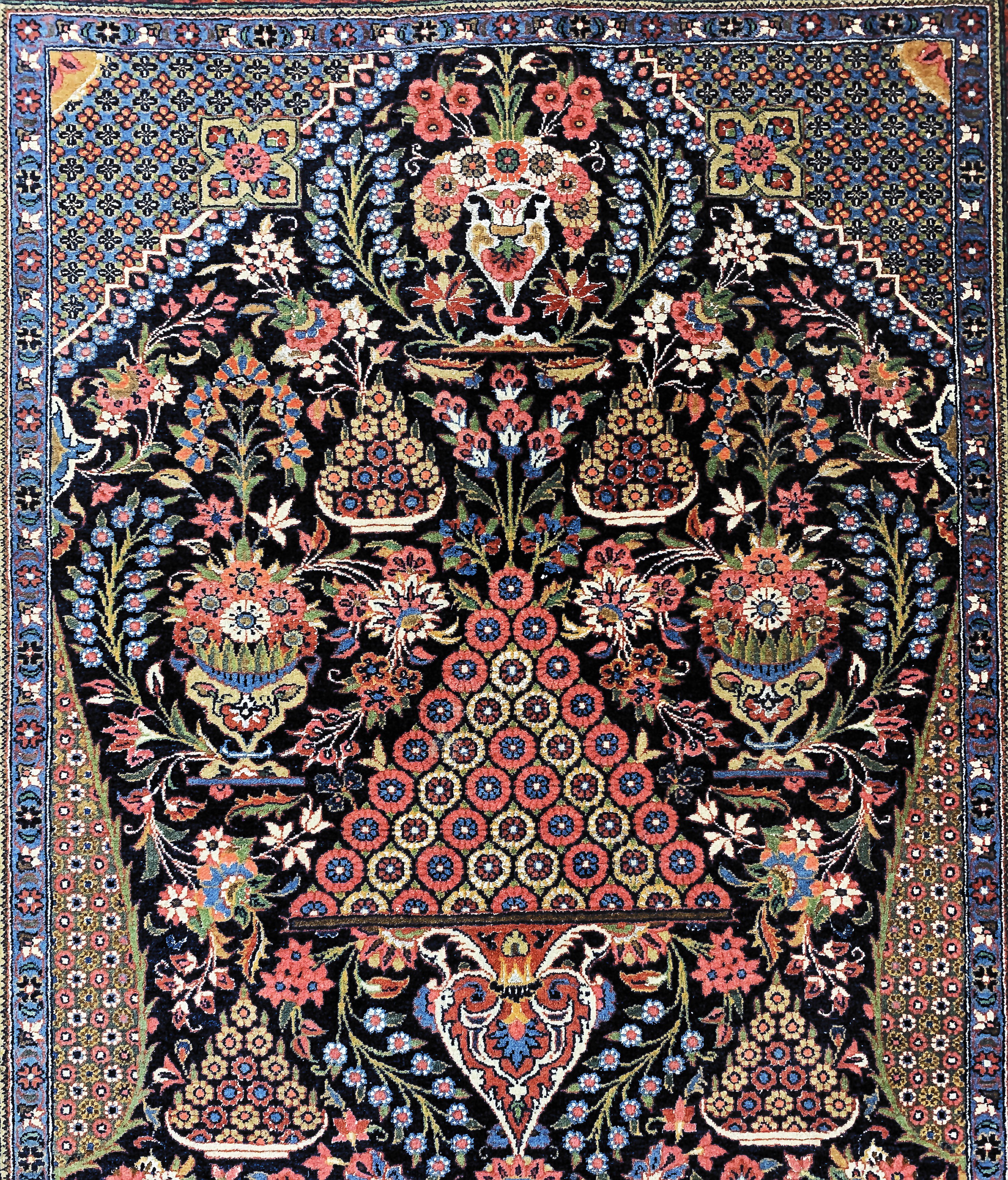 Detail c: Keschan"Hadji-Khanumi"antik, Persien, um 1900, Korkwolle mit Seide, ca. 206 x 135 cm, EHZ: 2-3