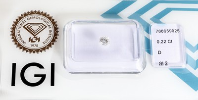 27142374a - Loser Brillant 0.22 ct hochfeines Weiß (D)/si2, eingeschweißt, IGI-Expertise anbei ...