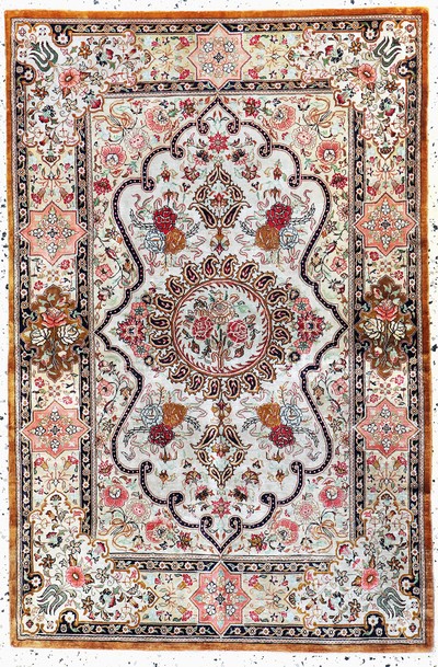 Image Qum silk fine, Persia, mid-20th century, pure natural silk, approx. 122 x 80 cm, approx. ...
