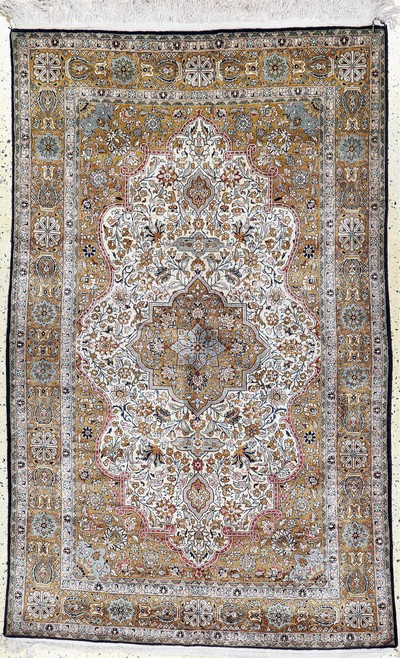 Image Qum silk, Persia, mid-20th century, pure natural silk, approx. 210 x 133 cm, condition:2. ...