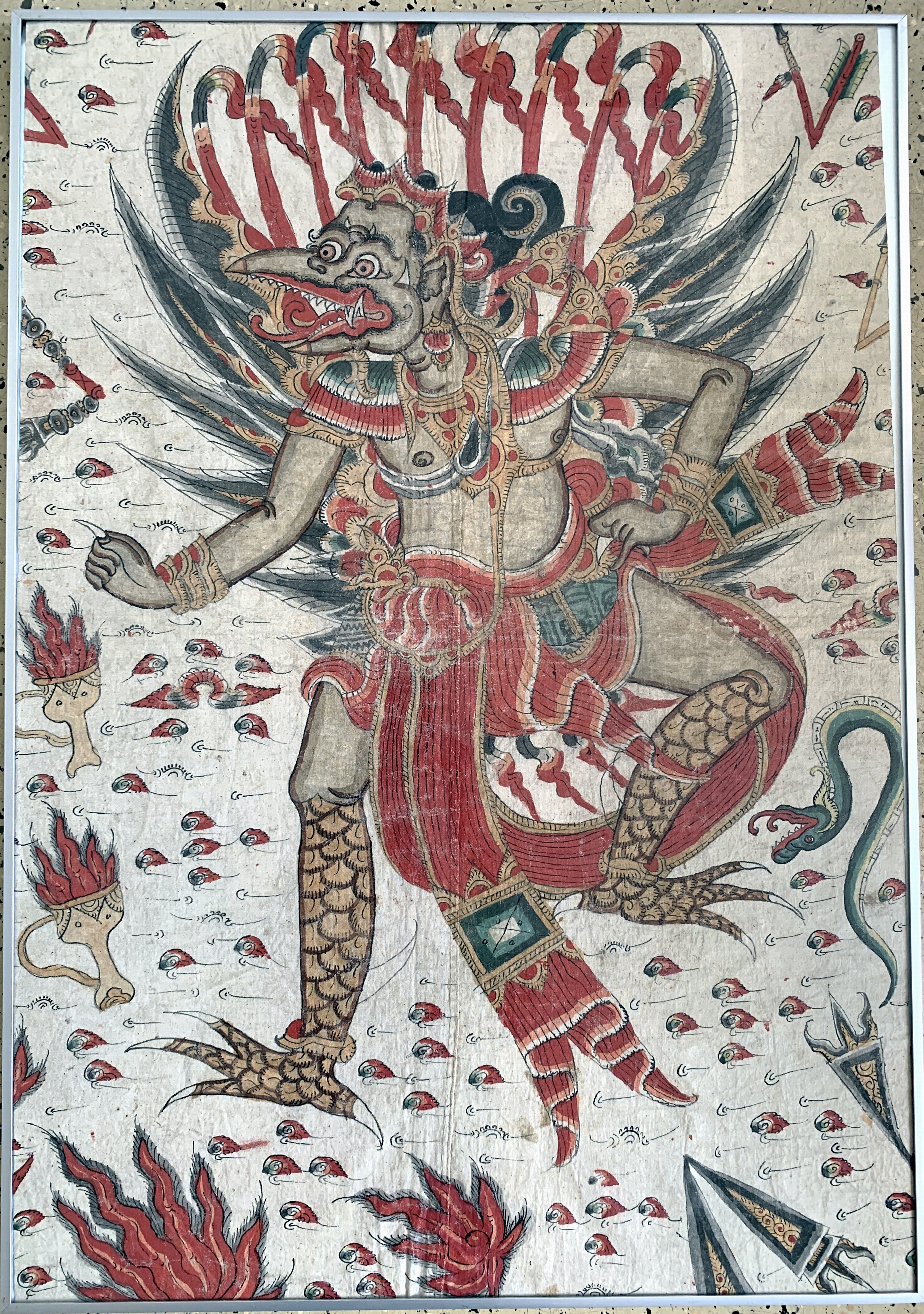 Image 27142557 - Papiermalerei, Asien, Mitte 20.Jhd, ca. 101x 71 cm, unter Glas gerahmt. Schätzpreis: ...