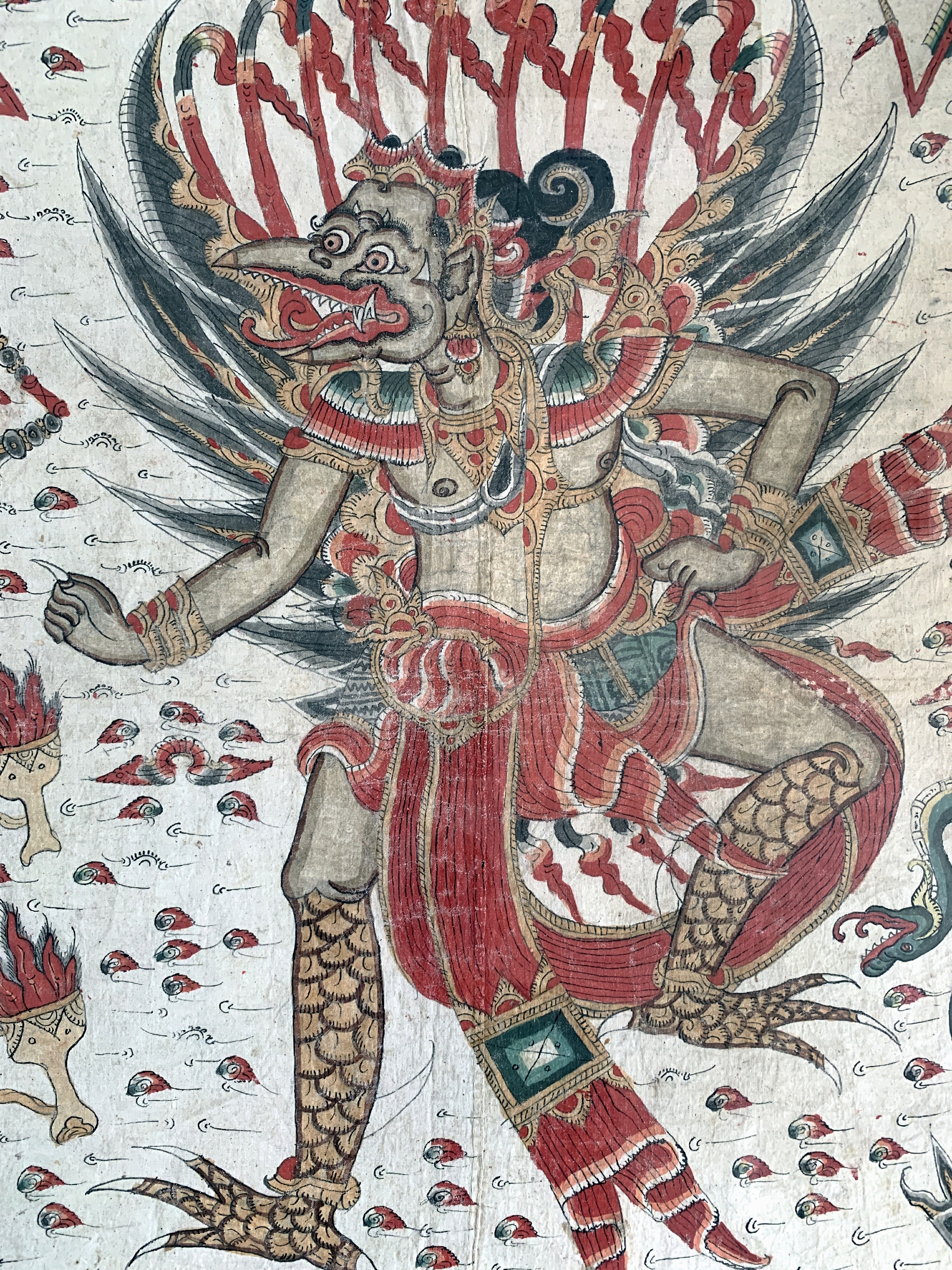 Detail a: Papiermalerei, Asien, Mitte 20.Jhd, ca. 101x 71 cm, unter Glas gerahmt.