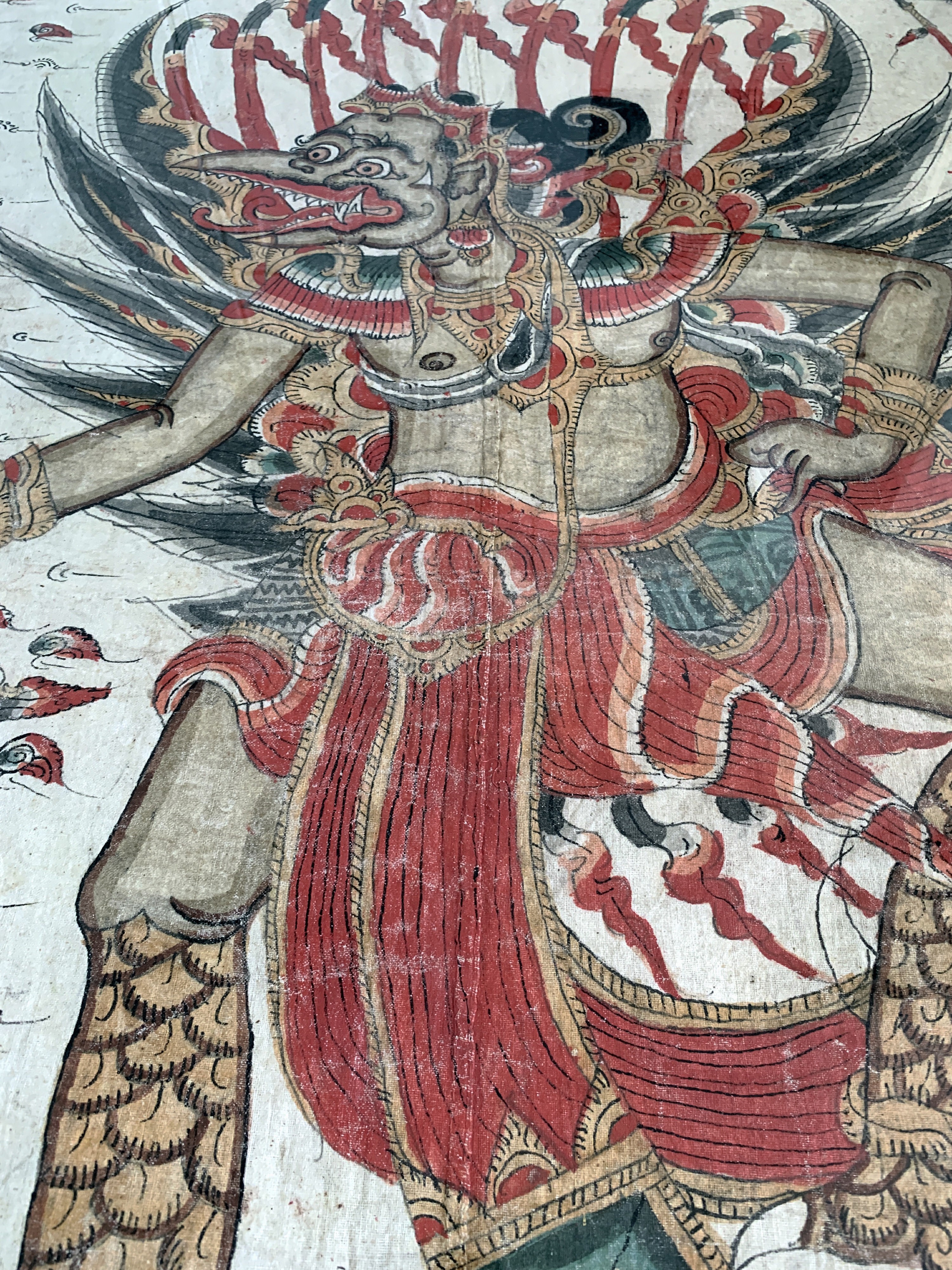 Detail d: Papiermalerei, Asien, Mitte 20.Jhd, ca. 101x 71 cm, unter Glas gerahmt.