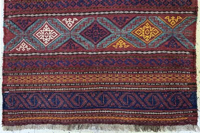 27142549b - Khordjinfronts, Persien, Anfang 20.Jhd, Wolle auf Wolle, ca. 80 x 90 cm, EHZ: 2 ...