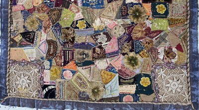 27142559b - Patchwork antik, Europa, 19.Jhd, Textilien Stücke aus Baumwolle & Seide auf Samt, ca. ...
