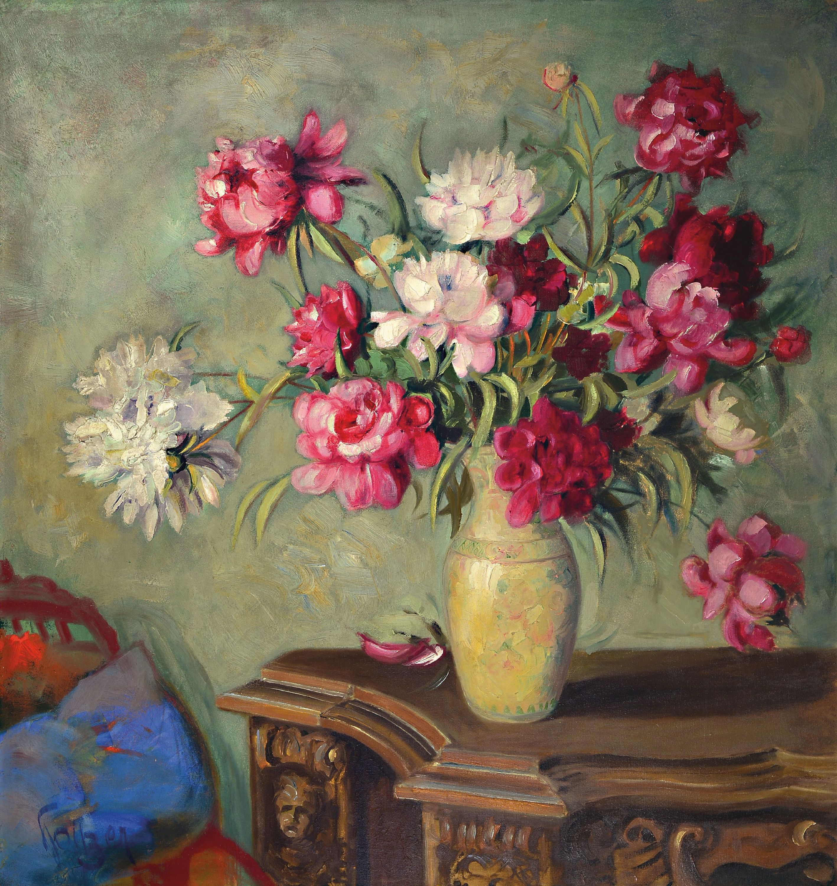 Image 27142637 - Karl Philipp Spitzer, 1887-1959 Speyer, großes Blumenstillleben von Pfingstrosen auf ...