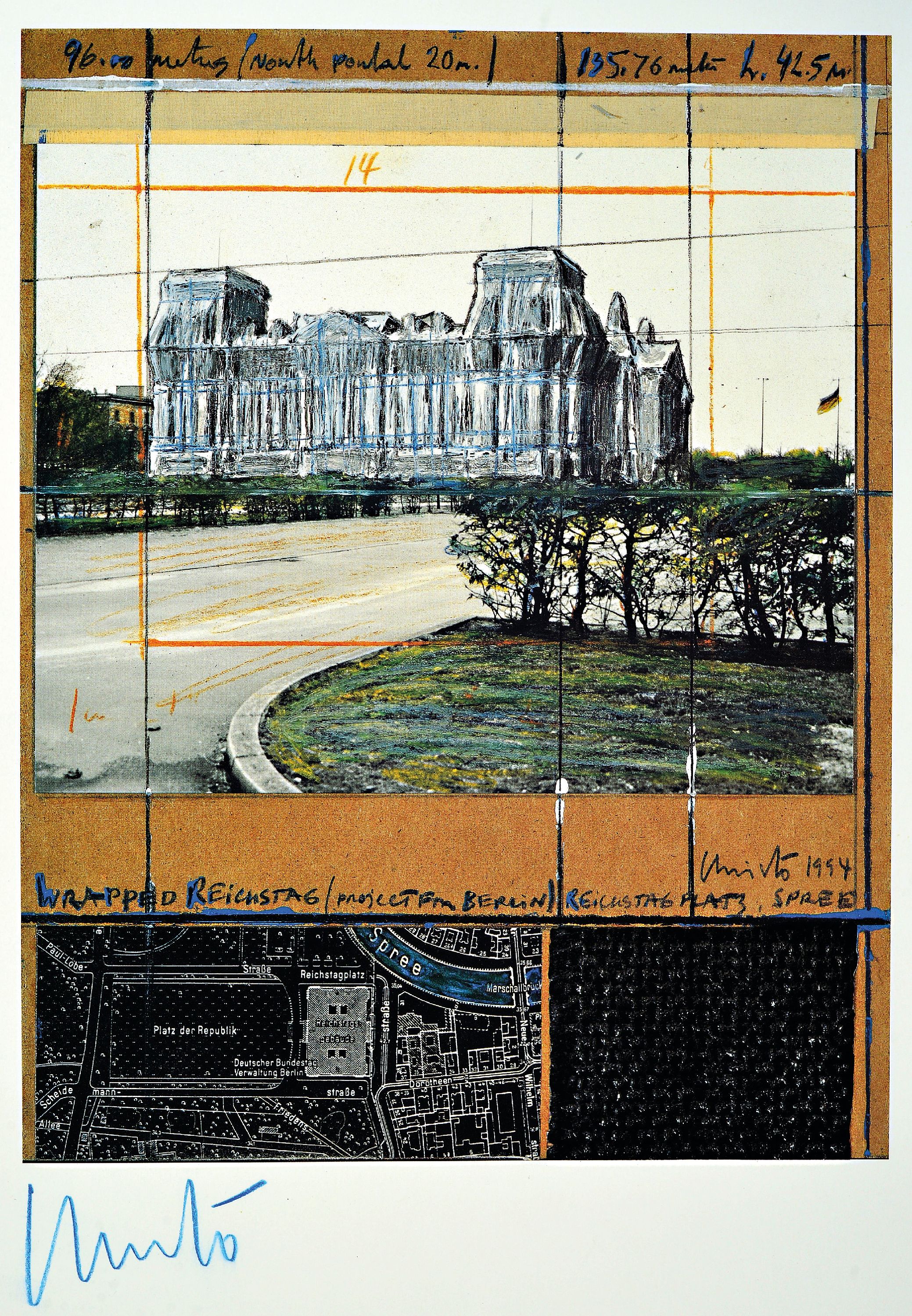 Image 27142694 - Christo & Jean Claude, Project for Berlin, ´Wrapped Reichstag´, Offsetdruck li. u. blau ...