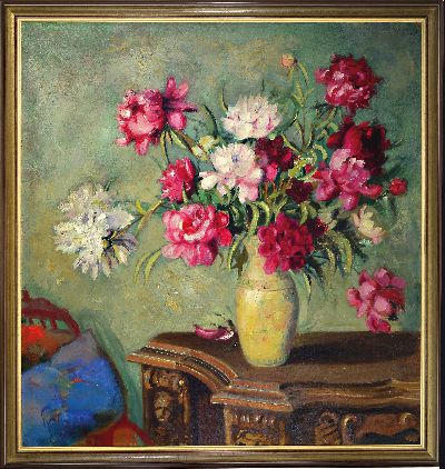27142637k - Karl Philipp Spitzer, 1887-1959 Speyer, großes Blumenstillleben von Pfingstrosen auf ...