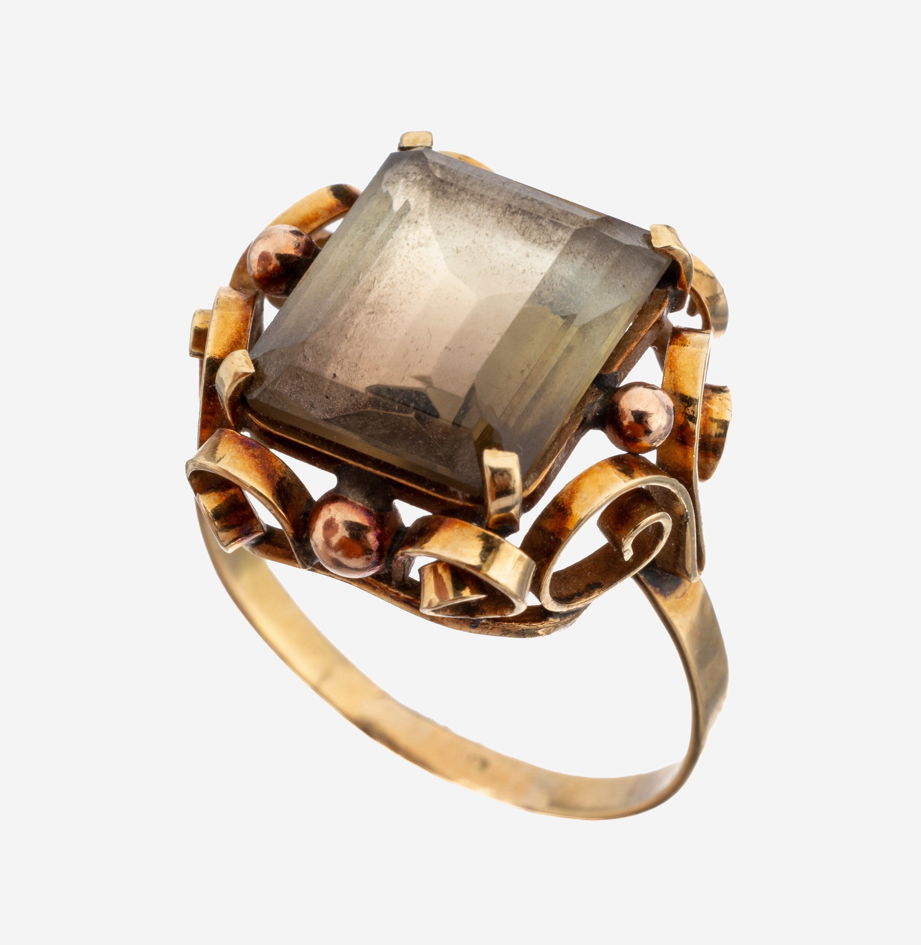 Image 27143656 - 14 kt Gold Rauchquarz-Ring, Österreich/Wien, 1950er Jahre, GG 585/000, Rauchquarz im ...
