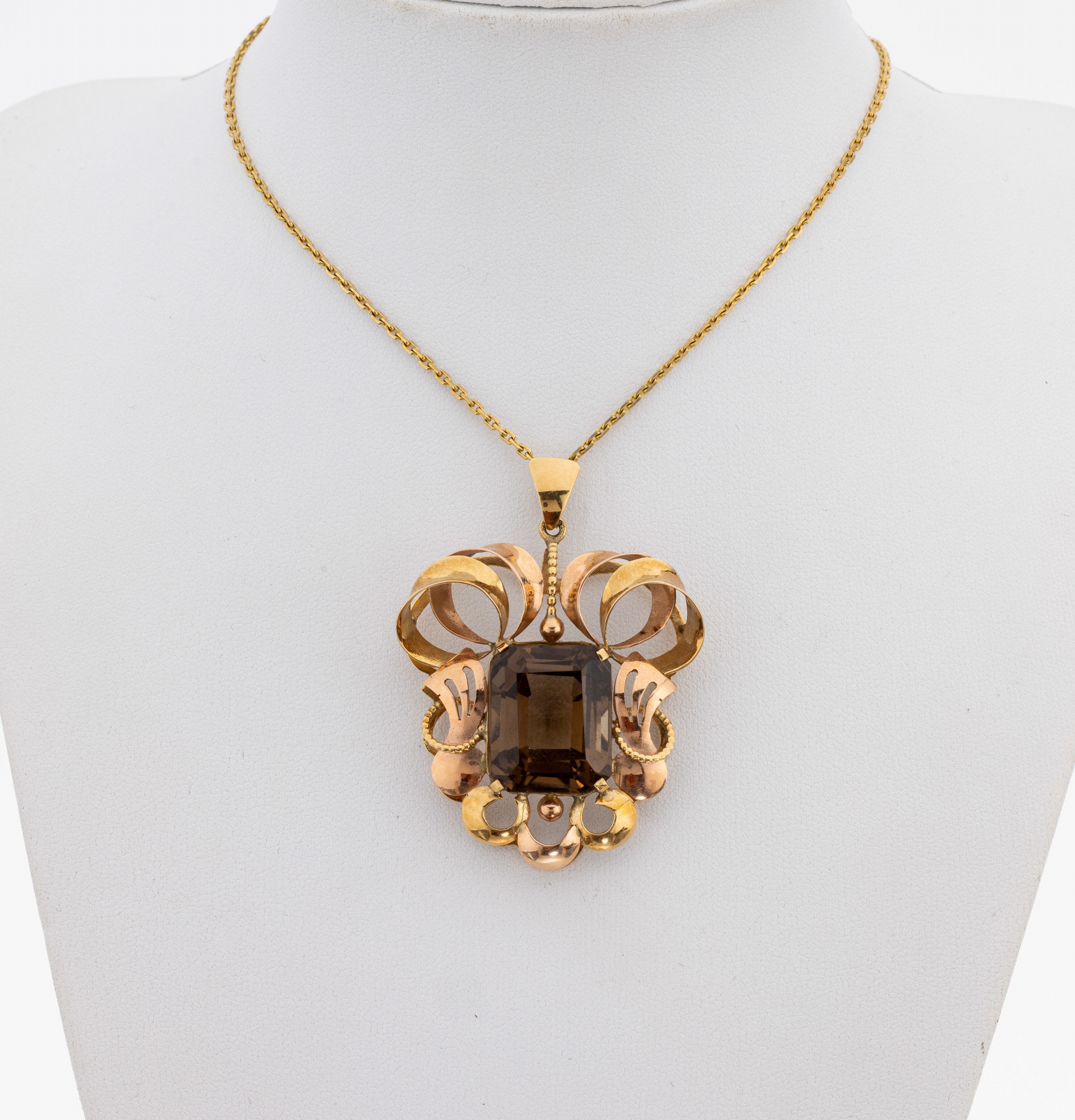 Image 27143657 - 14 kt Gold Rauchquarz-Anhänger, Österreich/Wien, 1950er Jahre, RG/GG 585/000, ...