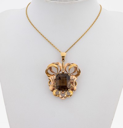 Image 14 kt Gold Rauchquarz-Anhänger, Österreich/Wien, 1950er Jahre, RG/GG 585/000, ...