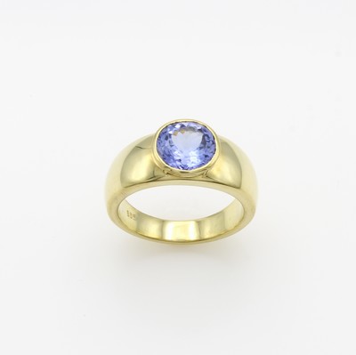 27143699a - Ring mit Tansanit, GG 585/000, Tansanit in Zargenfassung ca. 3.43 ct, RW ca. 59 ...