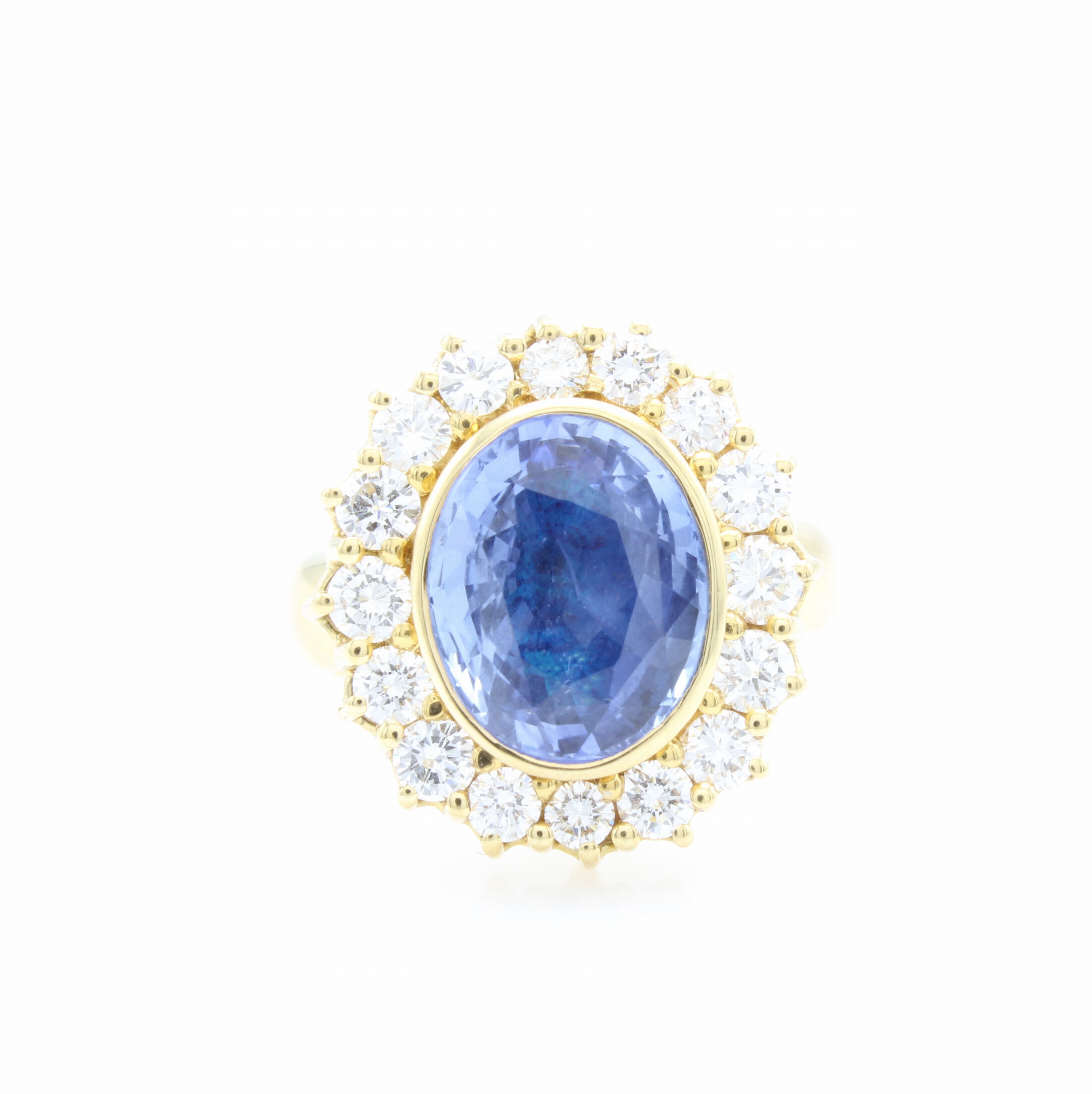 Image 27143700 - Ring mit Saphir und Brillanten, GG 750/000, ovaler Saphir ca. 8.06 ct umgeben v. Brill. ...