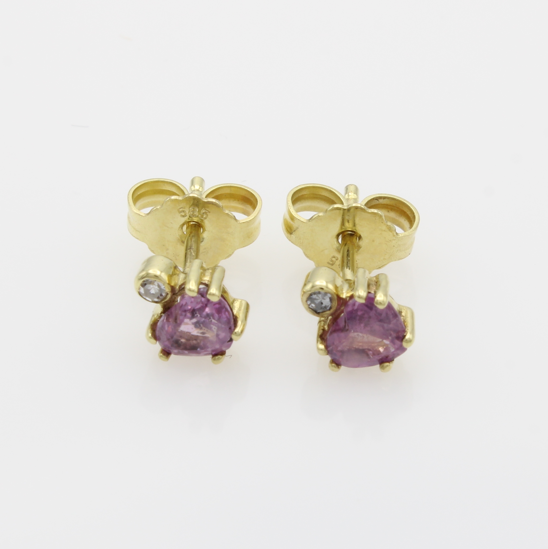 Image 27143728 - Paar Ohrstecker mit Turmalinen und Brillanten, GG 585/000, 2 rosa Turmalinherze zus. ca. ...