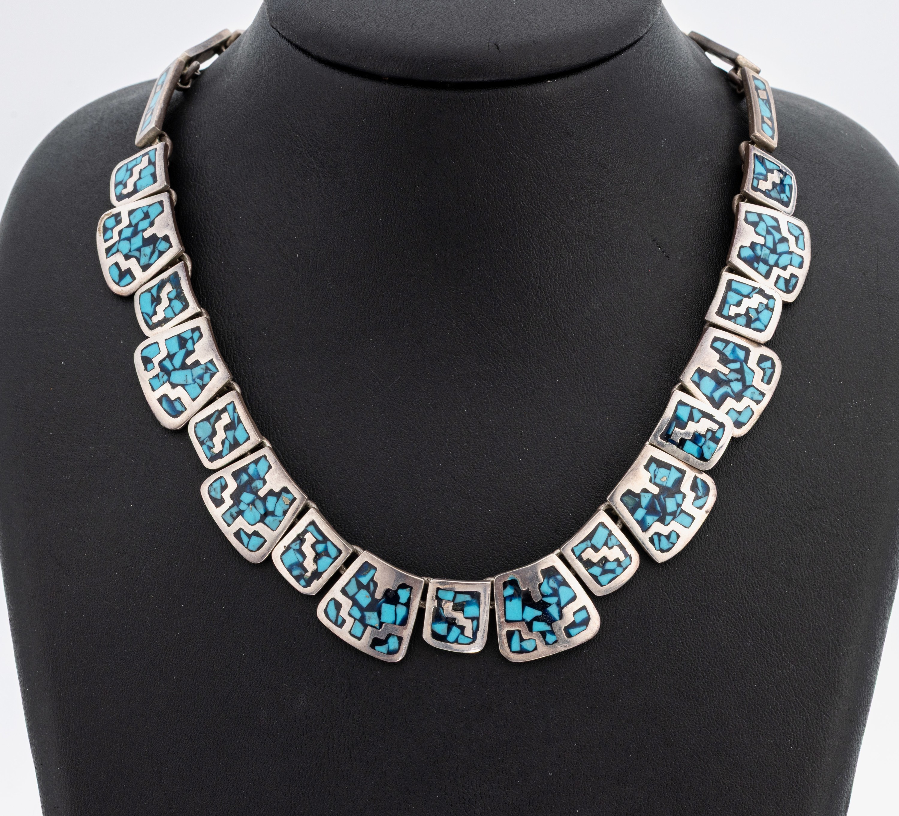Image 27143780 - Türkis-Collier, Mexiko, 925er Silber, Glieder in versch. Größen und Formen, Türkis- ...
