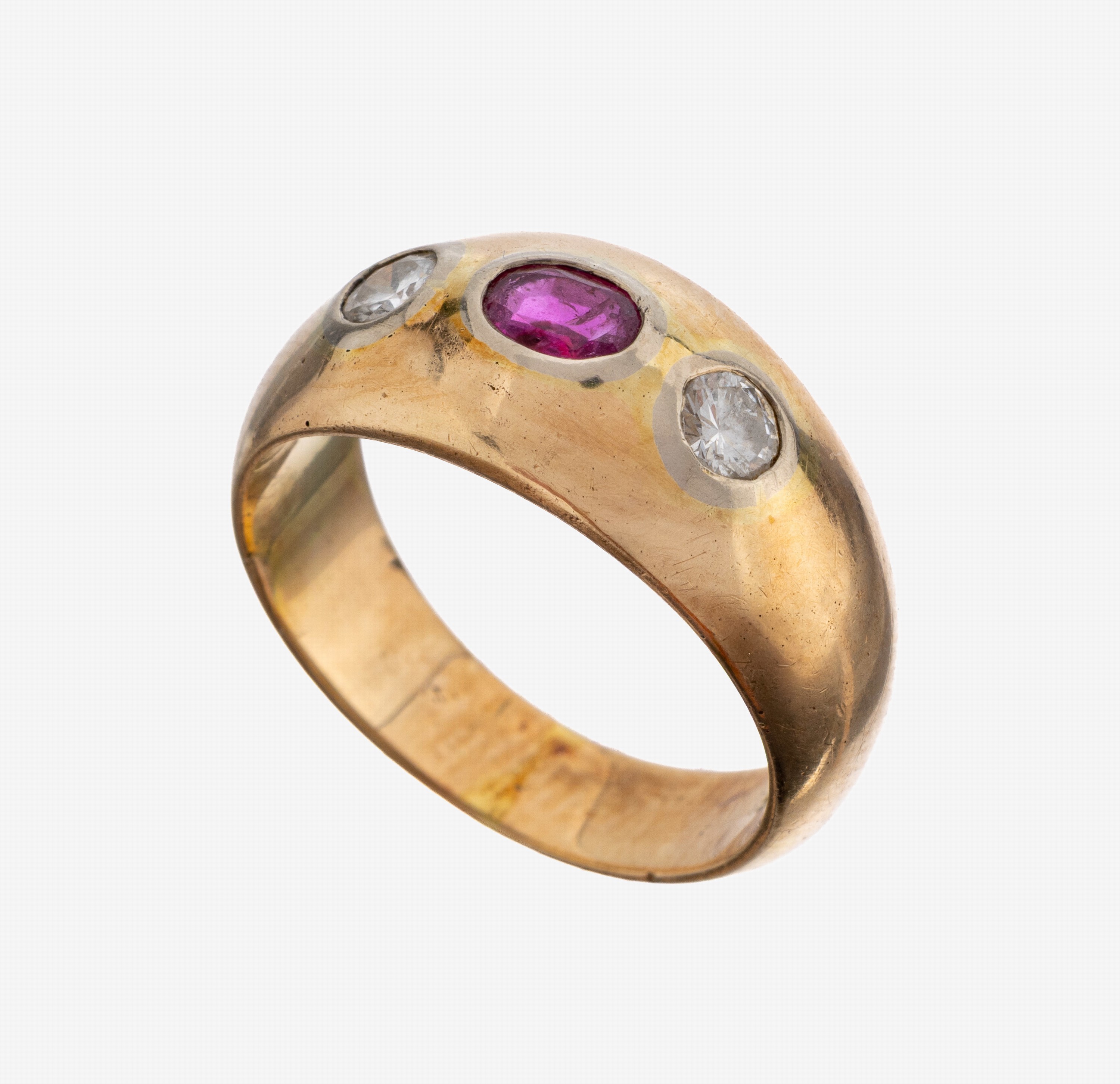 Image 27143793 - 14 kt Gold Rubin-Brillant-Bandring, GG 585/000, ovalfacett. Rubin ca. 0.20 ct, 2 ...