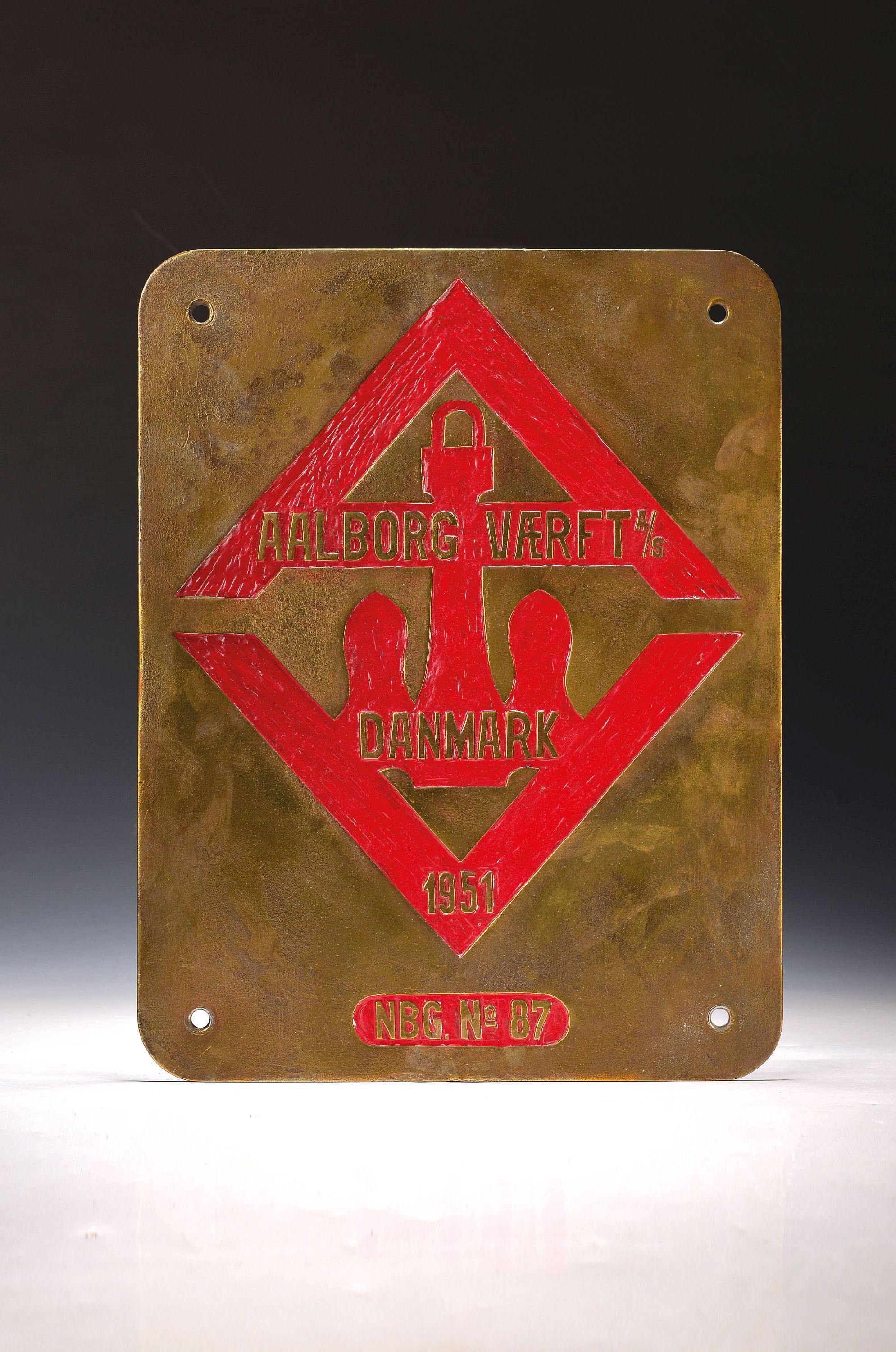 Image 27143836 - Brand nameplate of Aalborg Vaerft, Denmark, 1951, shipbuilding steel, patinated and ...
