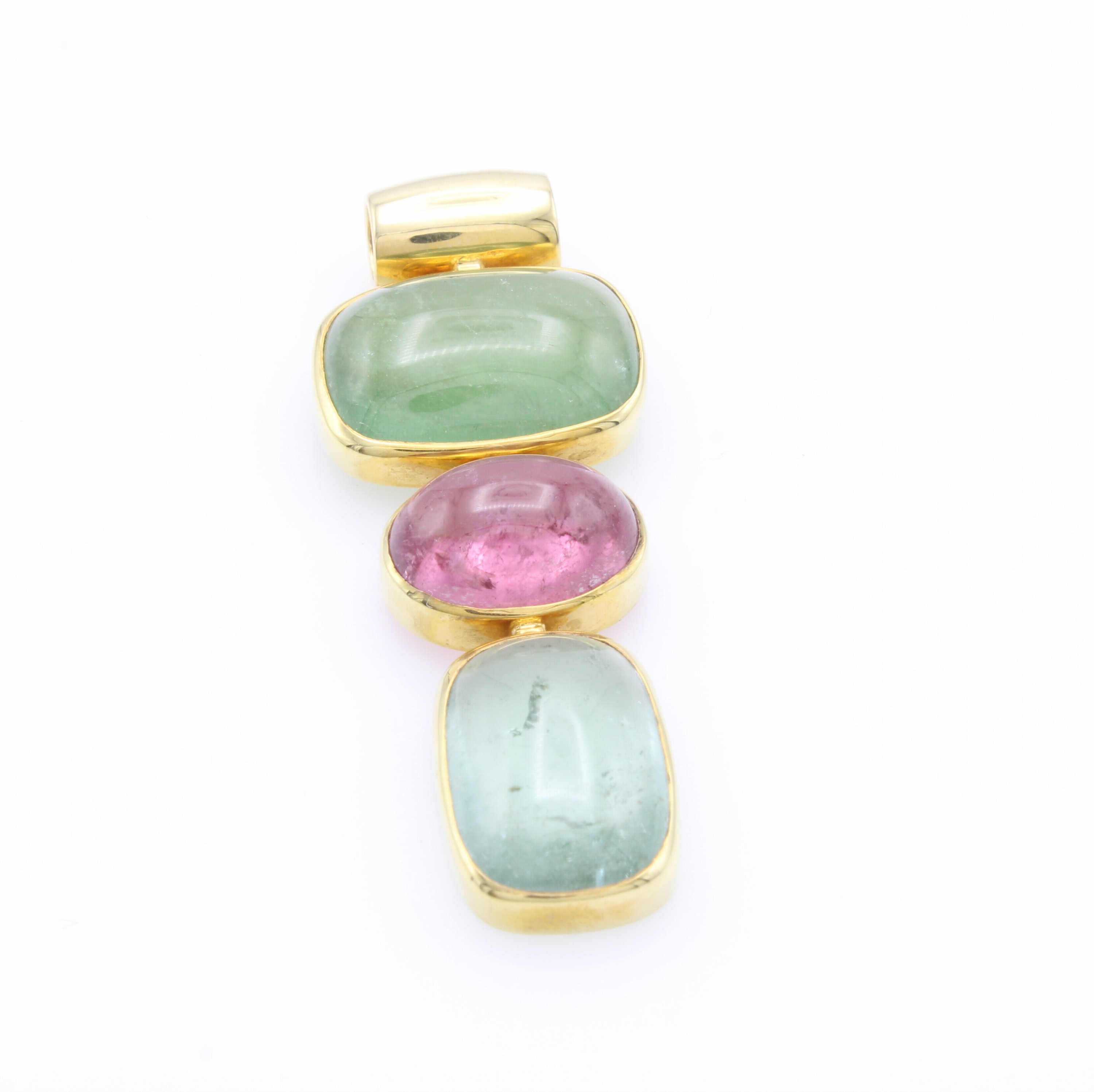 Image 27144030 - Anhänger mit Farbsteincabochons, GG 585/000, Peridot, rosa u. grüner Turmalin zus. ca. ...