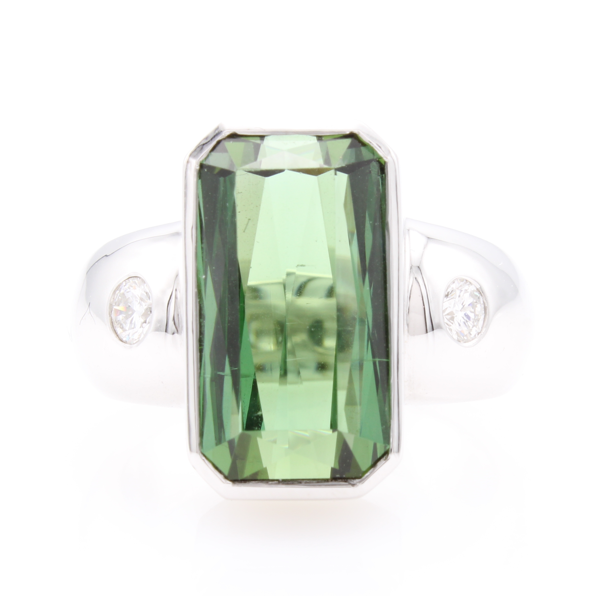 Image 27144050 - Ring mit Turmalin und Brillanten, WG 585/000, achteckiger, grüner Turmalin ca. 5 ct, 2 ...