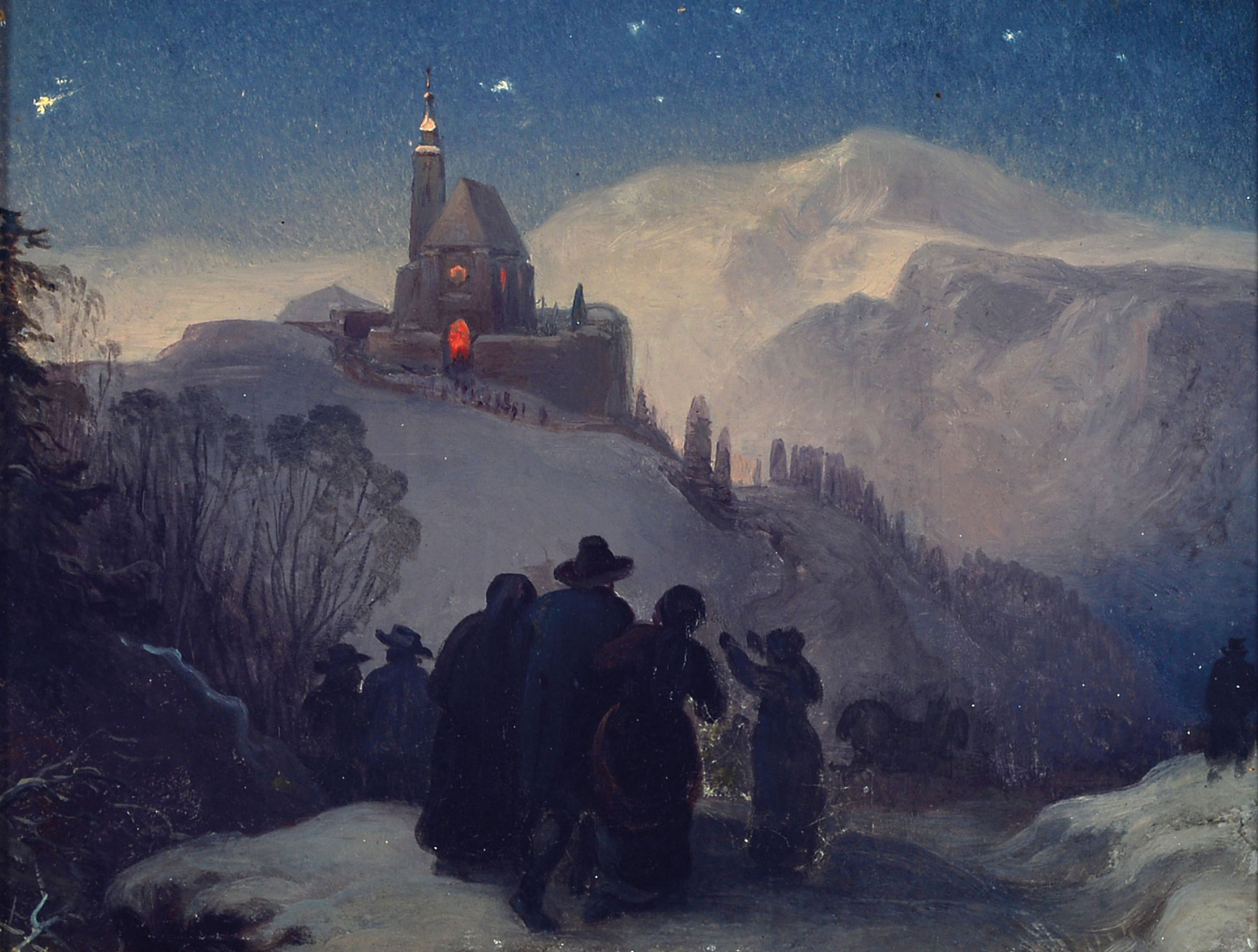 Image 27144053 - Unbekannter Künstler des 19.Jh., Winterlandschaft mit Familie beim Kirchgang, ...