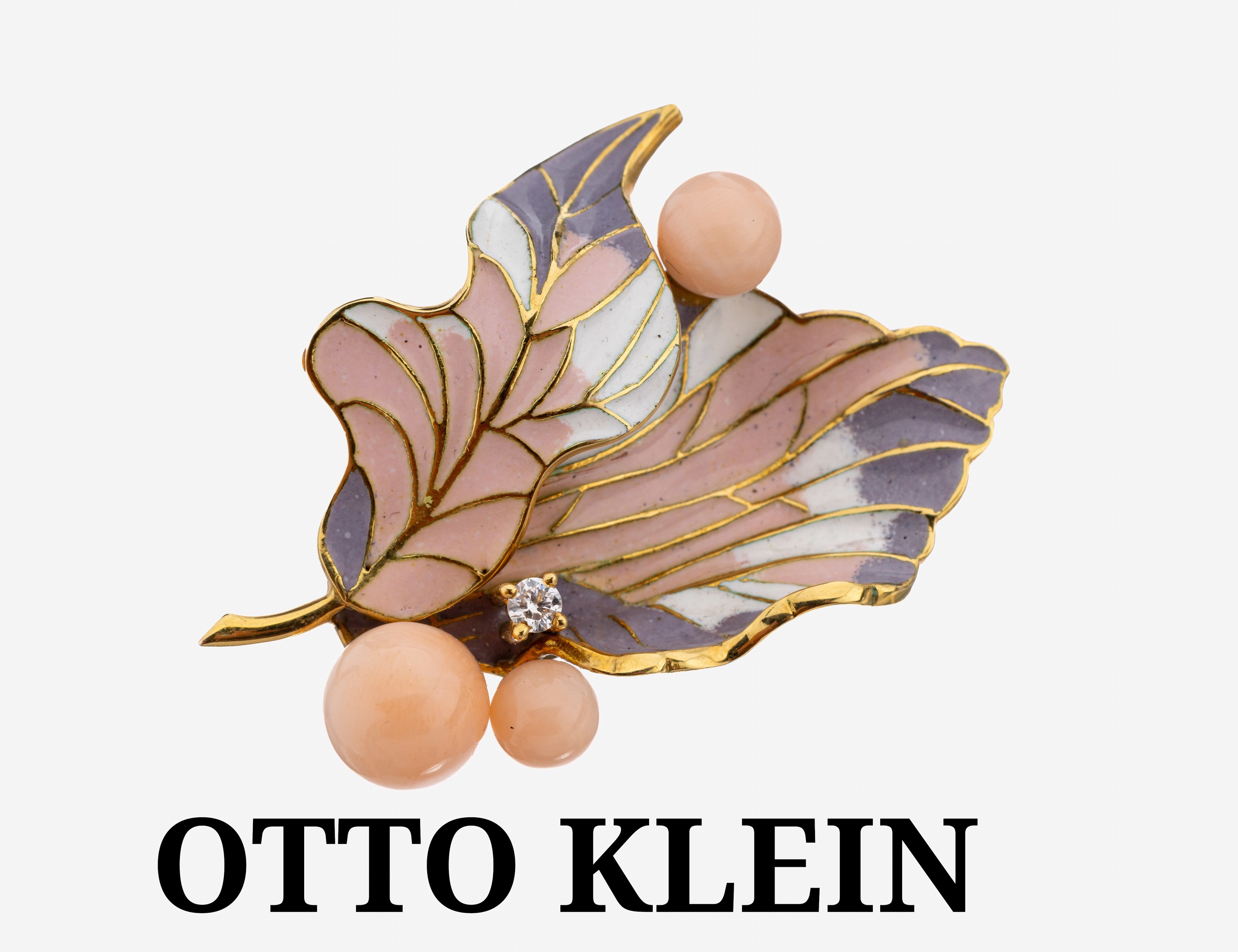 Image 27144083 - 18 kt Gold OTTO KLEIN Email-Korallen-Brillant-Brosche, GG 750/000, qualitätvolle ...