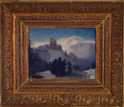 27144053k - Unbekannter Künstler des 19.Jh., Winterlandschaft mit Familie beim Kirchgang, ...